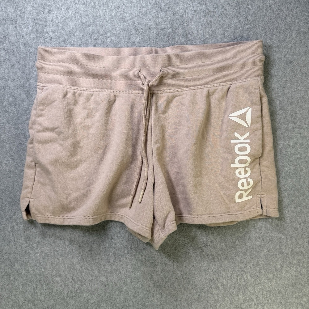 Ladies Reebok Athletic Shorts‎ Sz Medium Beige Drawstring Waist Pockets Euc